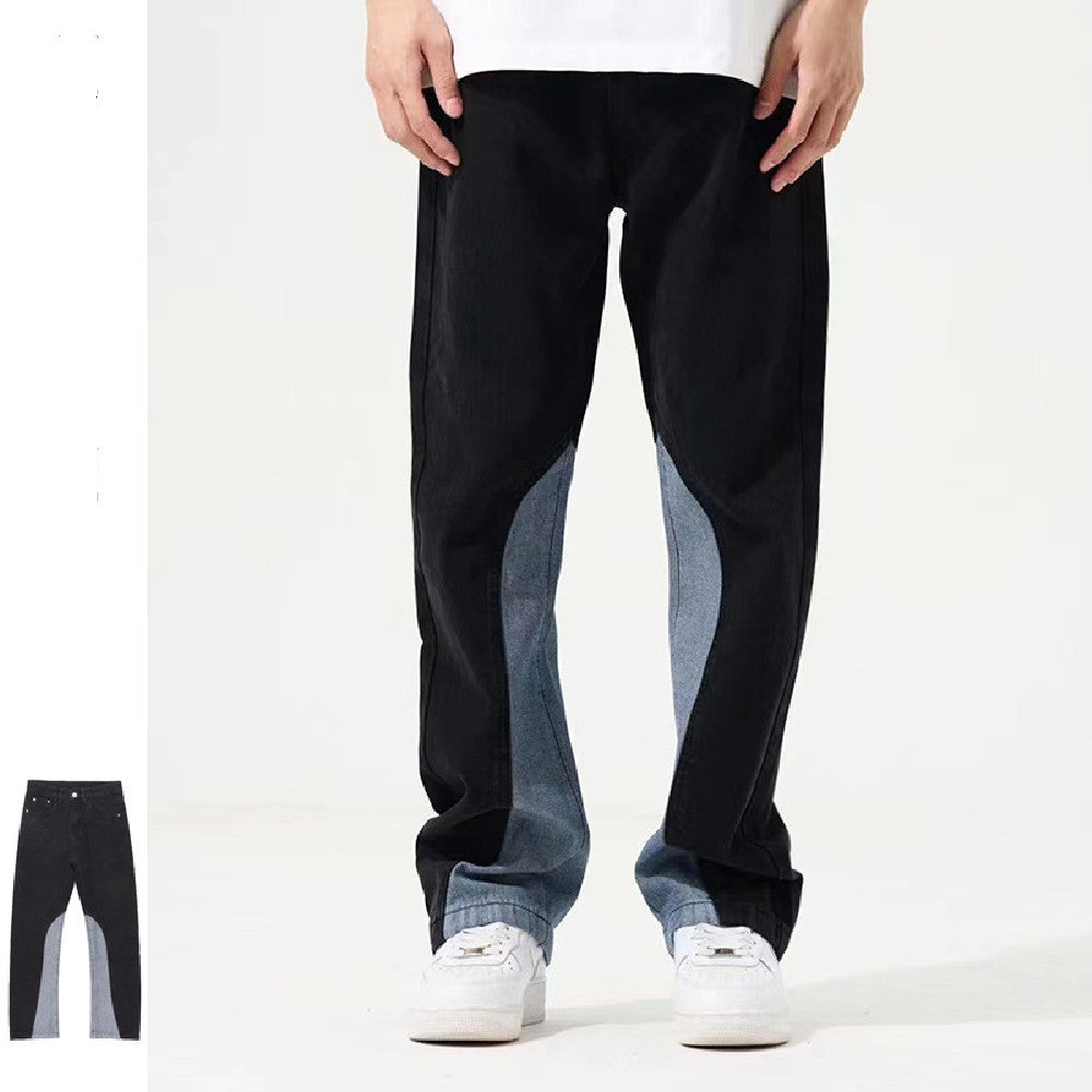 Karen – Jean Évasé Contrasté à Taille Haute et Coupe Droite