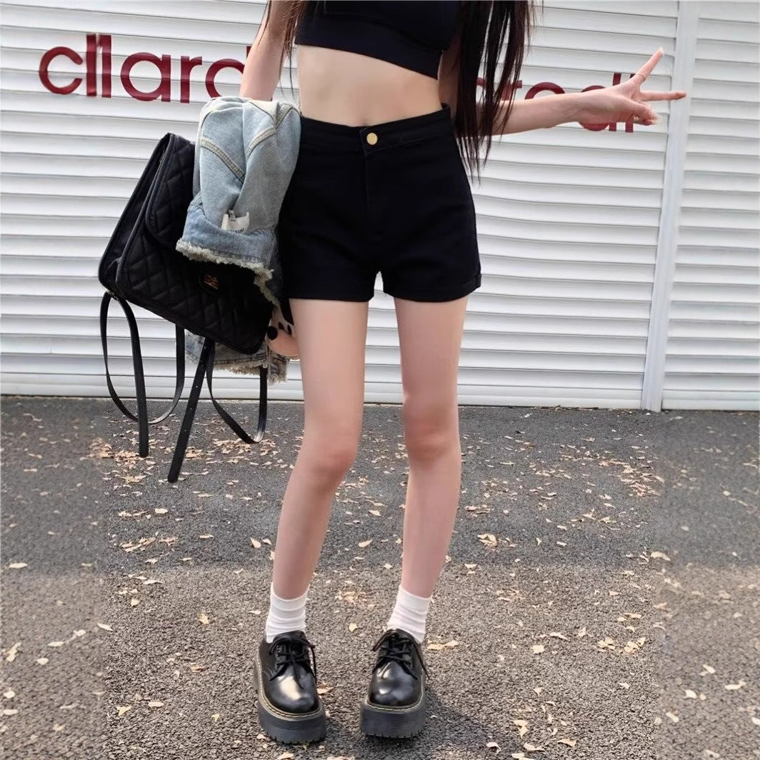 Tracy – Shorts en Denim Noir Taille Haute