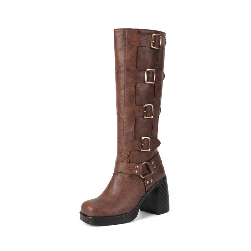 Jean – Bottes Martin à Talons Épais à Boucle et Plateforme