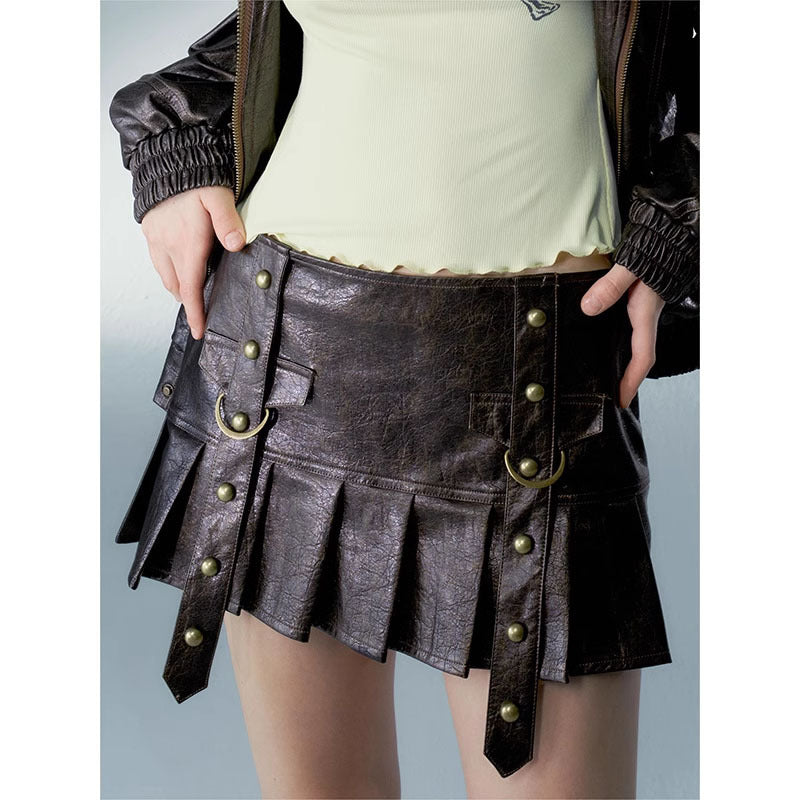 Imogen – Jupe Plissée Vintage à Rivets Délavée
