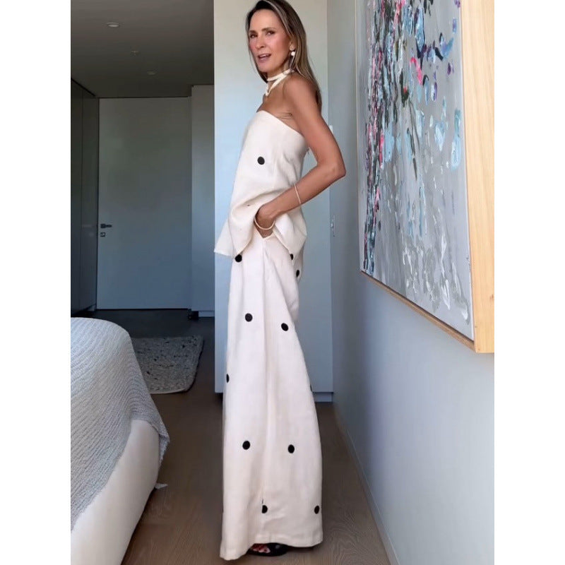 Sharon – Ensemble à Pois avec Pantalon à Jambe Large