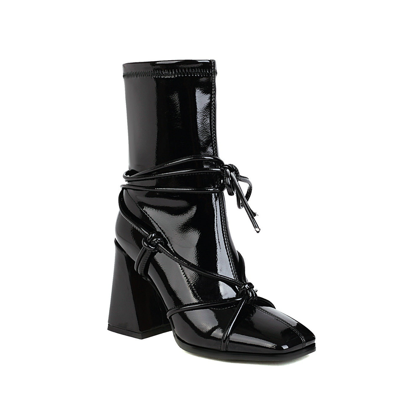 Mandy – Bottines à Lacets à Talons Épais et Tête Carrée pour Femmes