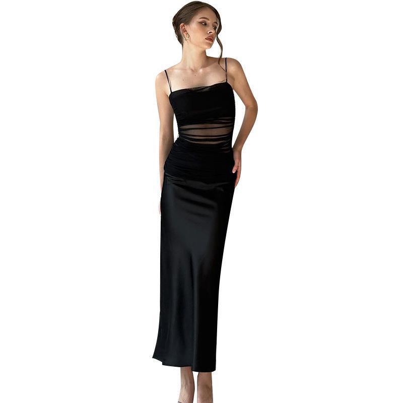 Dawn – Robe Longue à Bretelles en Satin et Tulle