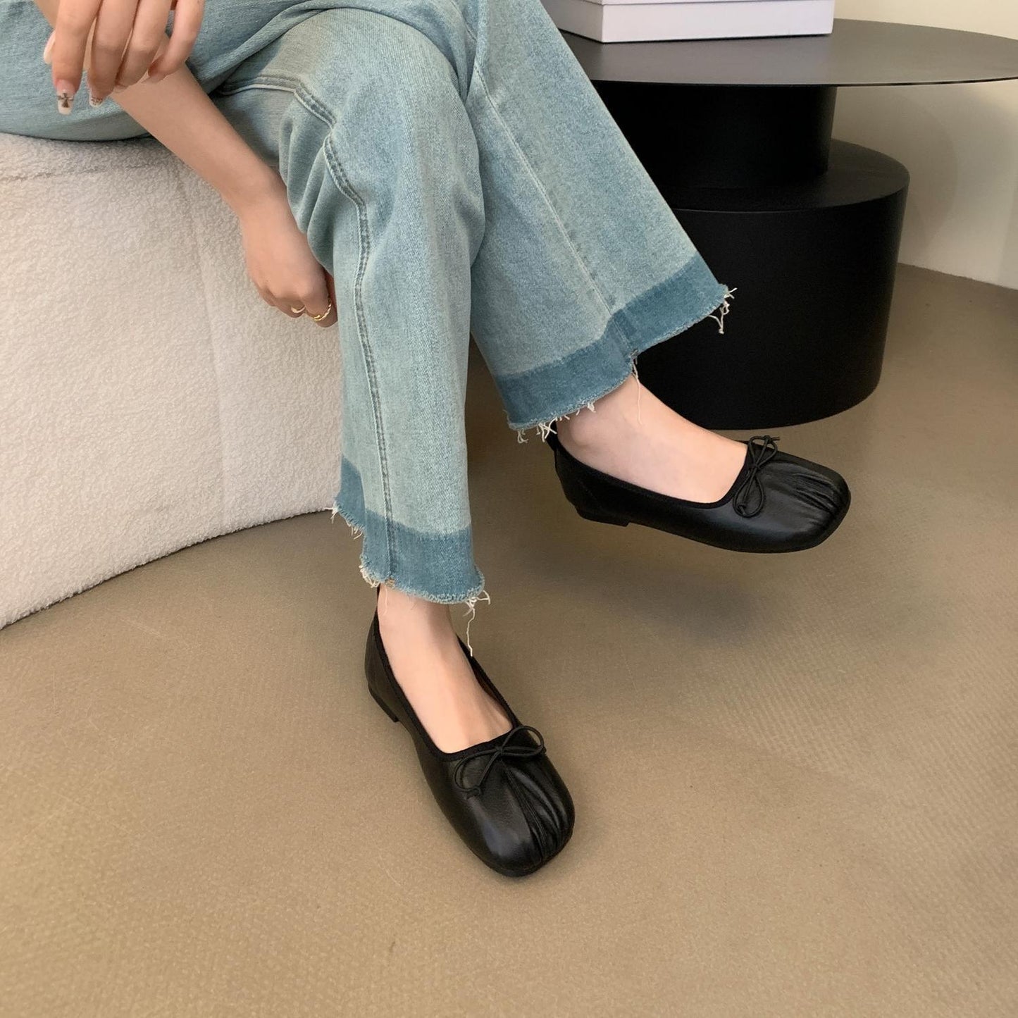 Abigail – Chaussures Plates Vintage à Nœud Froissé