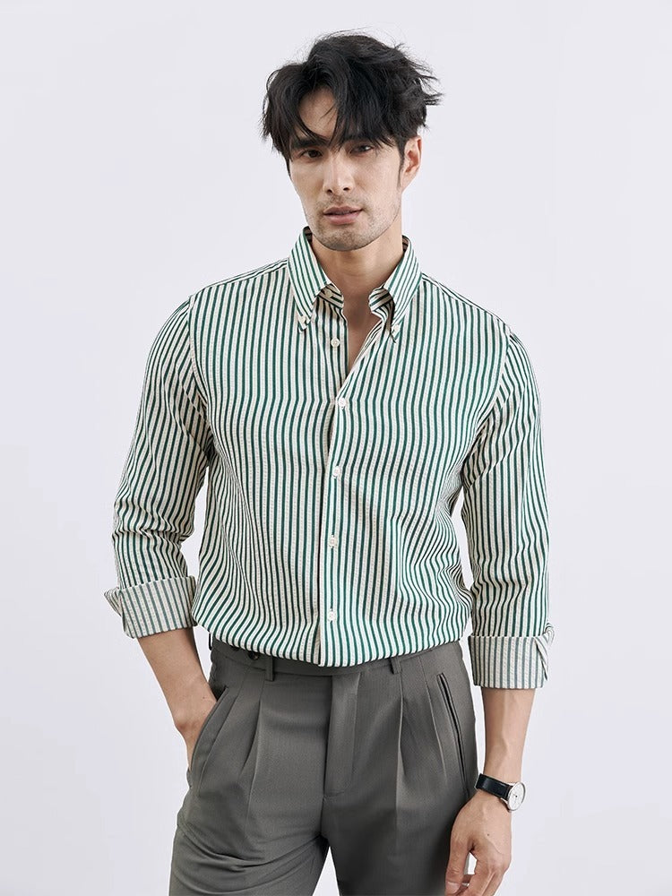 Gavin – Chemise tendance à rayures verticales en cuir vegan