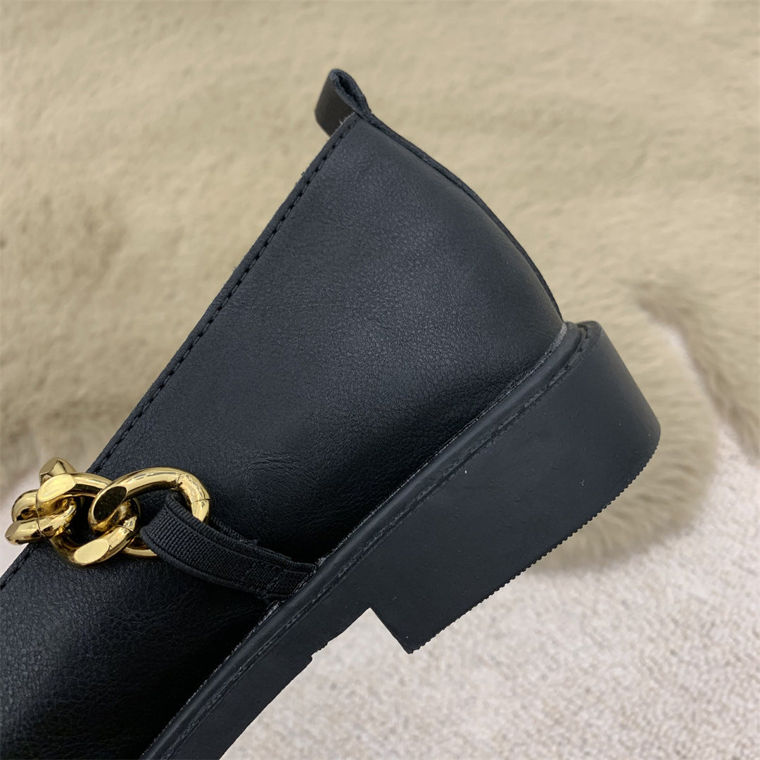 Ruby – Chaussures Rétro à Bout Carré avec Chaîne Métallique