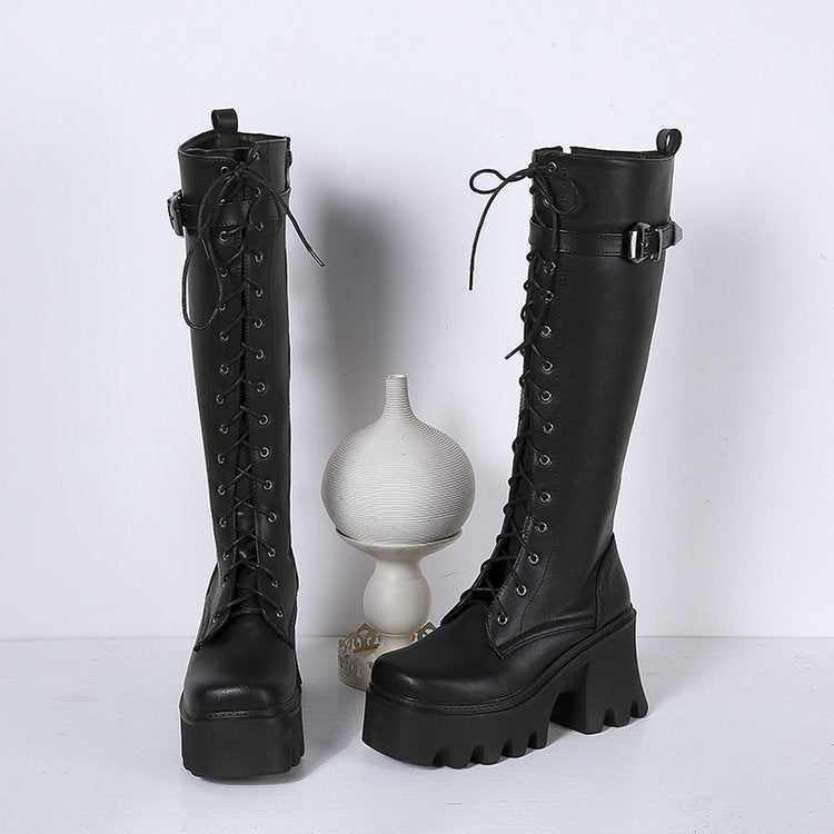 Amanda – Bottes Hautes Épaisses Style Britannique