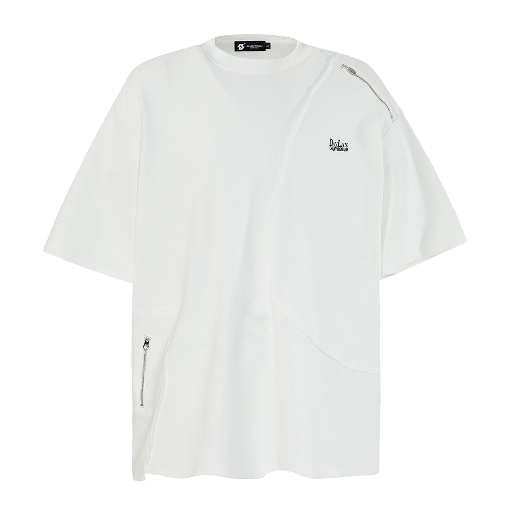 Howard – T-shirt à manches courtes avec couture irrégulière et fermeture éclair latérale