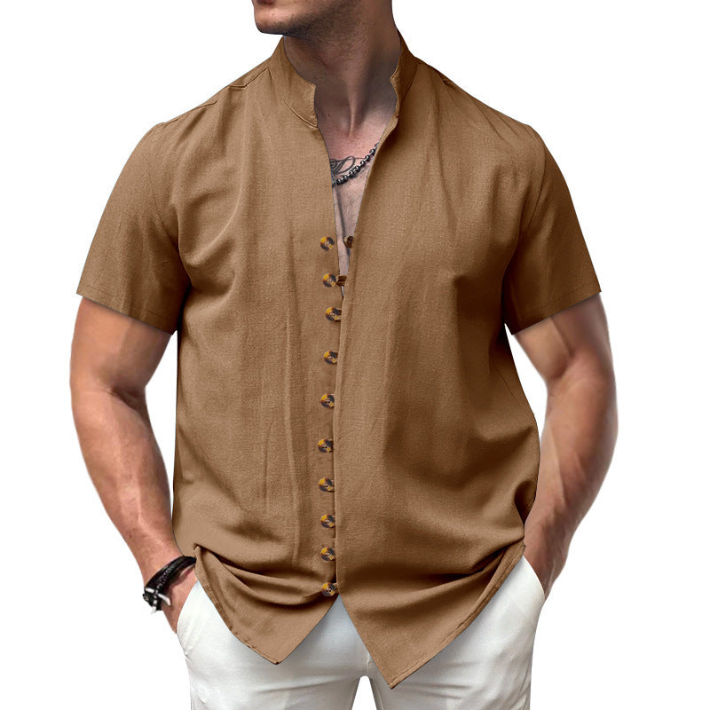 Perry – Chemise en Lin à Manches Courtes avec Col Montant
