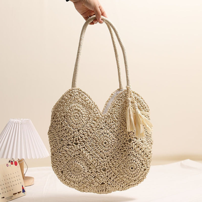 Rose – Grand Sac Tissé à Franges