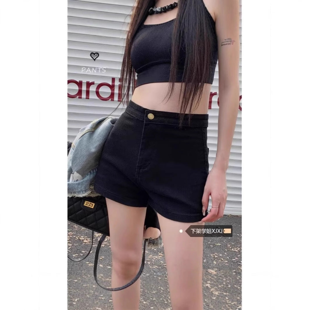 Tracy – Shorts en Denim Noir Taille Haute