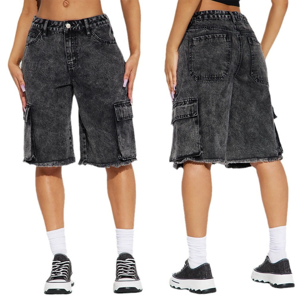 Lucy – Short en Jean Droit à Ourlet Effiloché