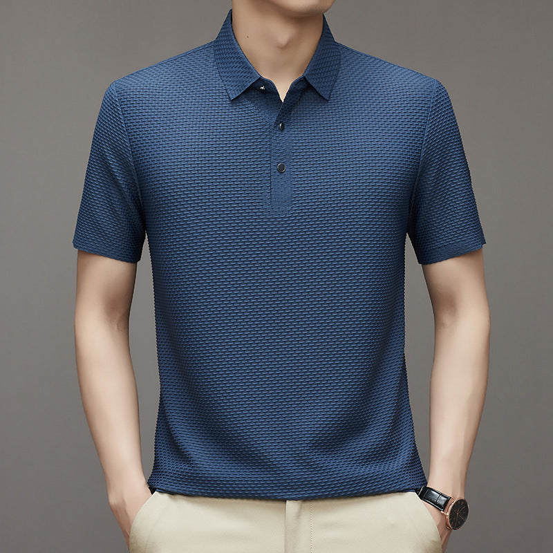 Rhys – Polo Jacquard à Manches Courtes en Soie de Glace