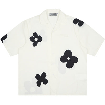 Ryan – Chemise à Col Cubain à Silhouette Florale Peinte à la Main