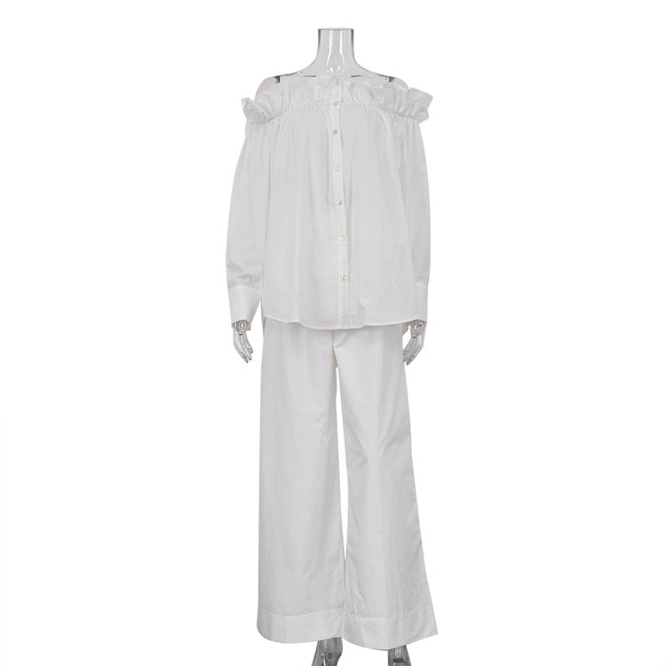 Melanie – Ensemble Cardigan Épaules Dénudées et Pantalon Large