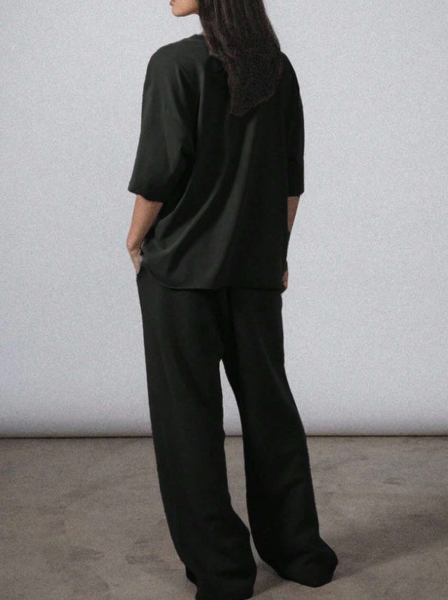 Lynda – Ensemble Décontracté Uni à Manches Courtes et Pantalon Long
