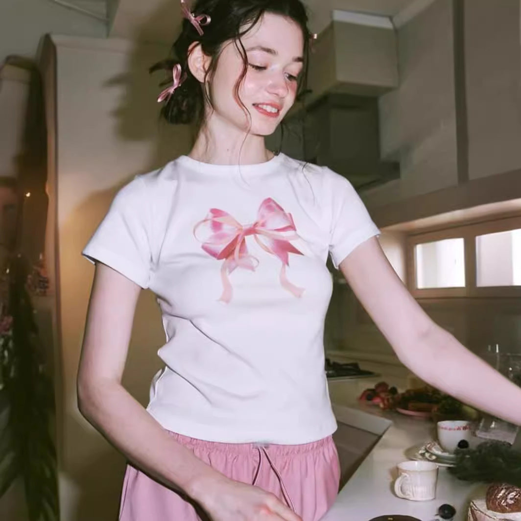 Helen – T-shirt à Manches Courtes avec Nœud et Col Rond