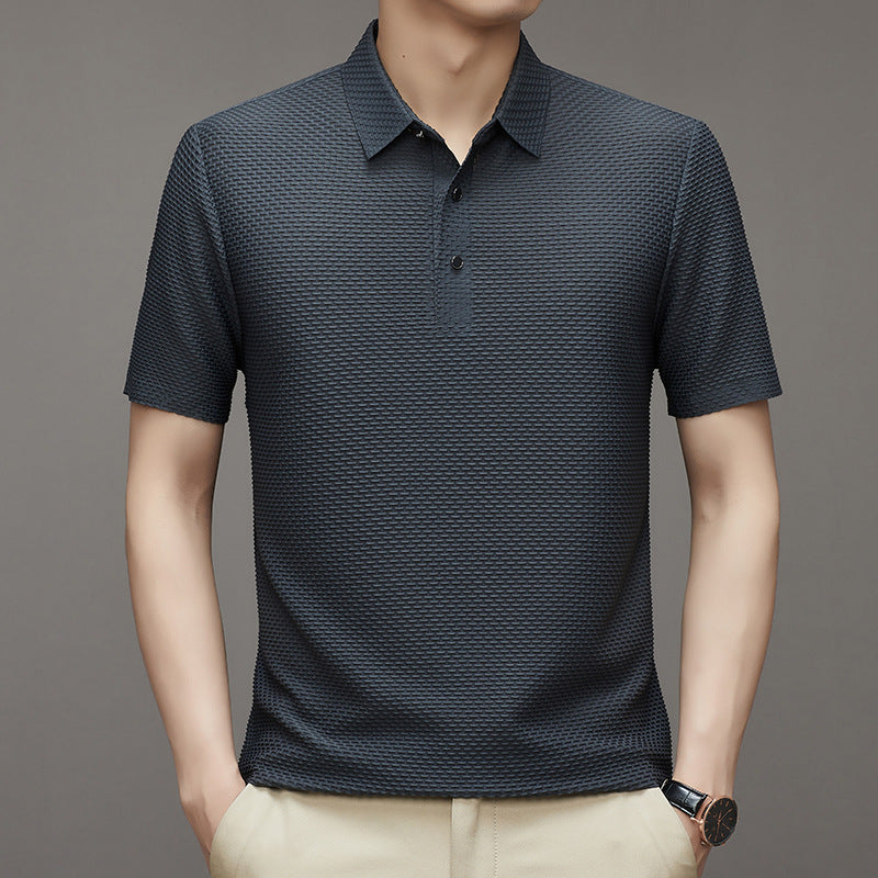 Rhys – Polo Jacquard à Manches Courtes en Soie de Glace