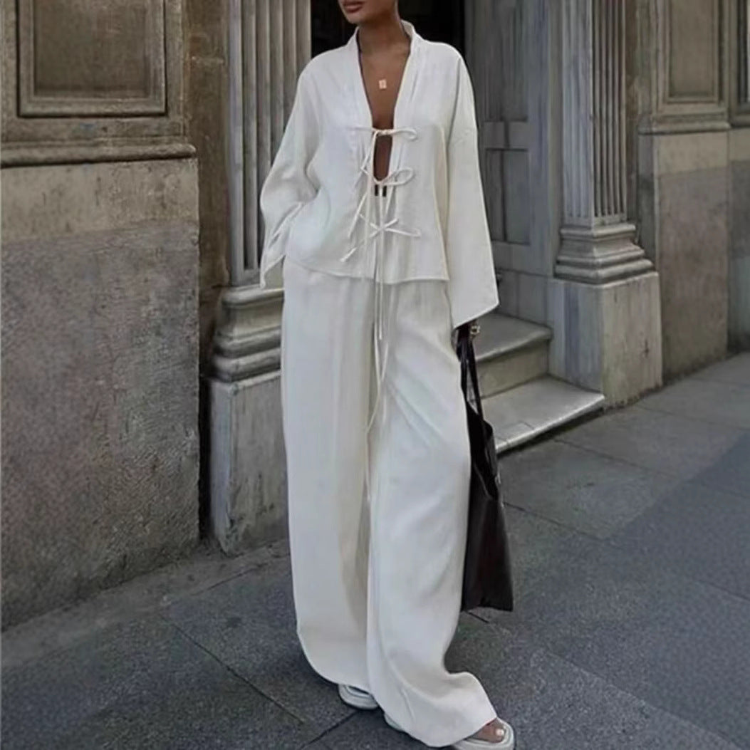 Audrey – Ensemble Chemise et Pantalon à Lacets