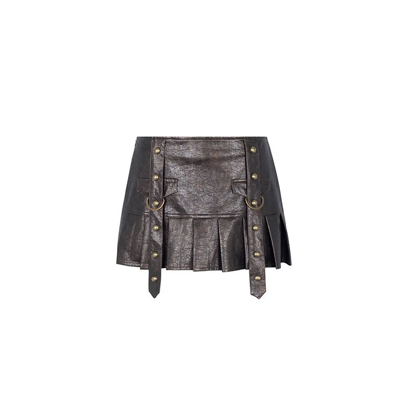 Imogen – Jupe Plissée Vintage à Rivets Délavée