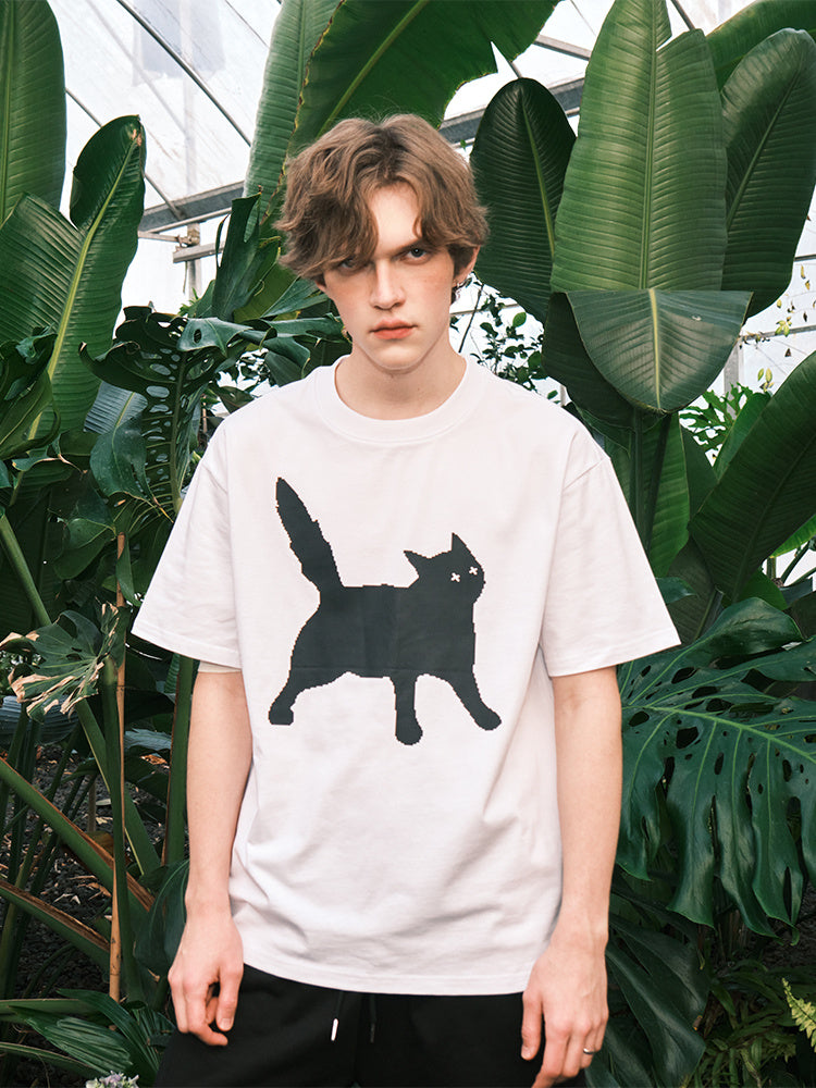 Judith – T-shirt en Coton à Manches Courtes avec Motif Pixel Chat