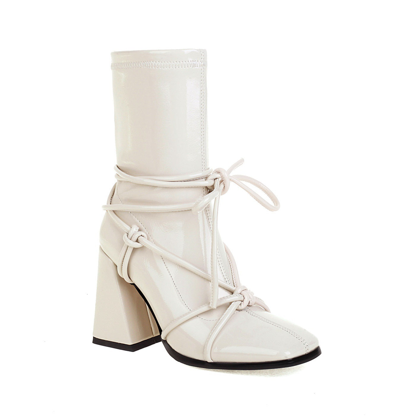 Mandy – Bottines à Lacets à Talons Épais et Tête Carrée pour Femmes