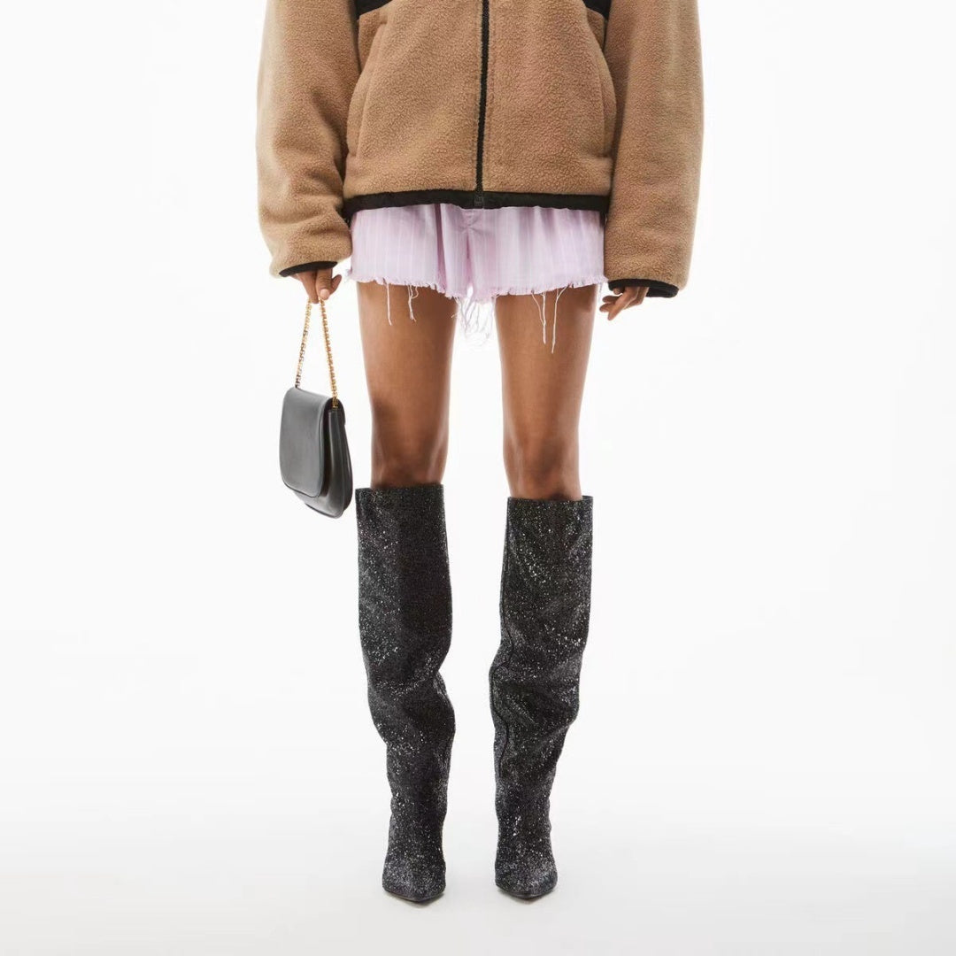 Shannon – Bottes à Talon Aiguille Style Plissé pour Femmes