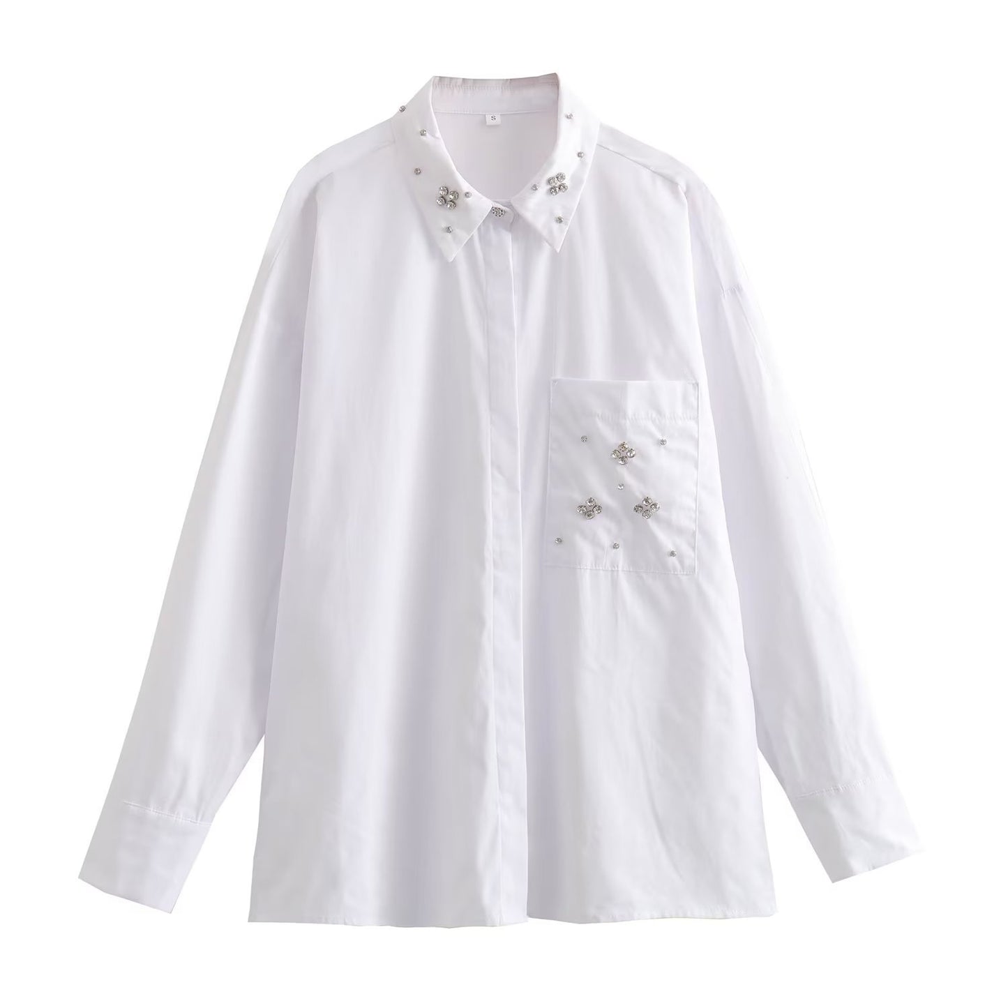 Emily – Chemise en Popeline de Coton avec Col Bijou Blanc