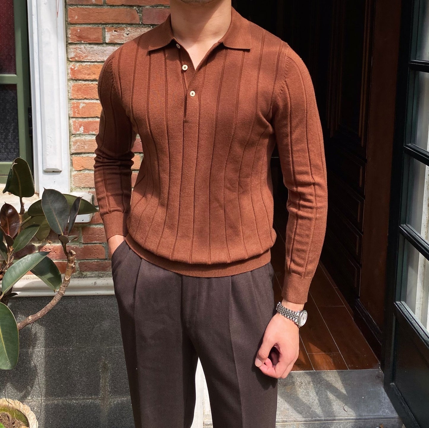 Walter – Chemise à manches longues tricotée et ajustée