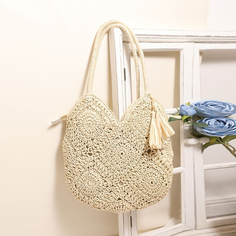 Rose – Grand Sac Tissé à Franges