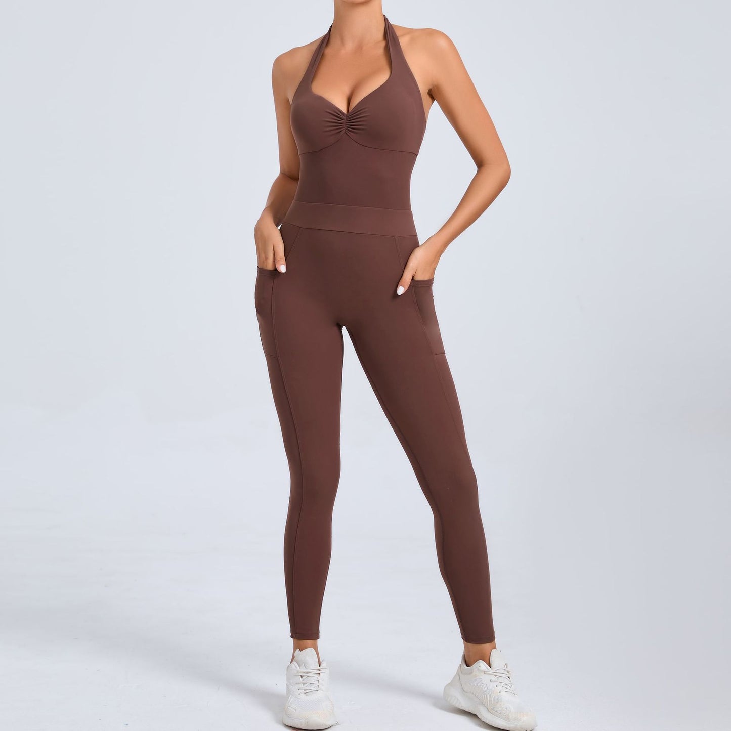 Tara – Combinaison Yoga à Col Halter avec Poches Latérales