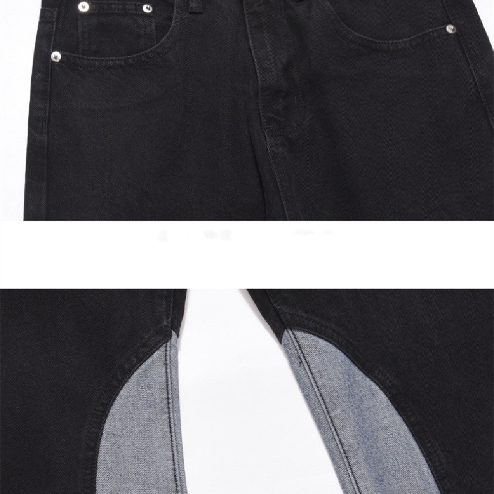 Karen – Jean Évasé Contrasté à Taille Haute et Coupe Droite