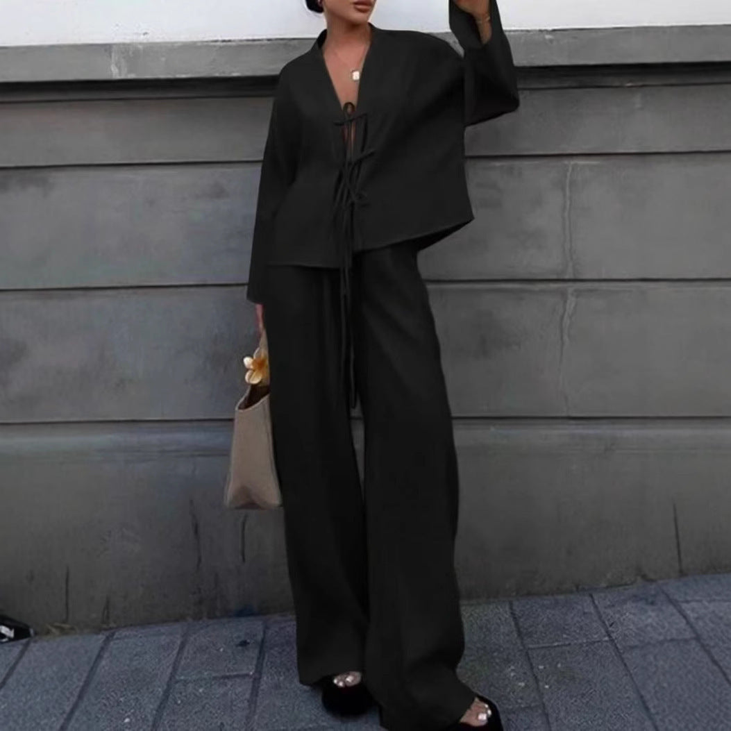 Audrey – Ensemble Chemise et Pantalon à Lacets