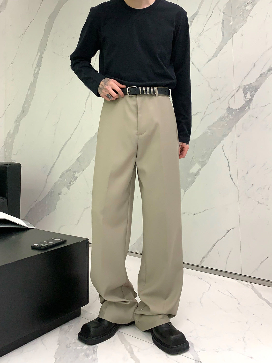 Nathan – Pantalons Droits Décontractés avec Boutons pour Hommes