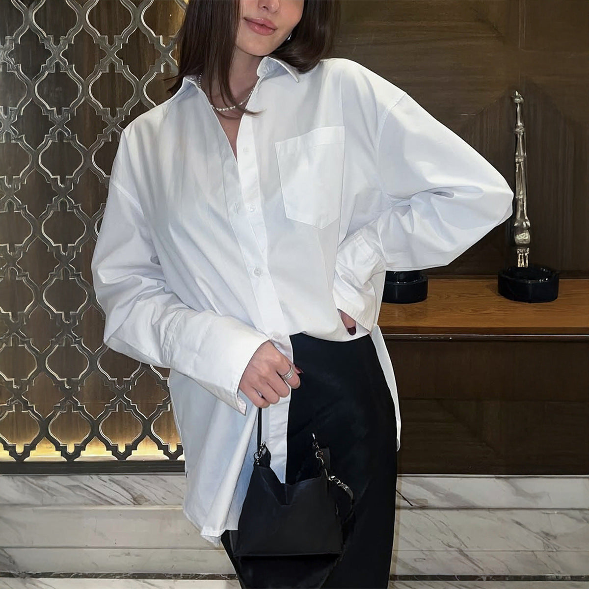 Christina – Haut Chemise Cardigan Commuter Blanc pour Femme