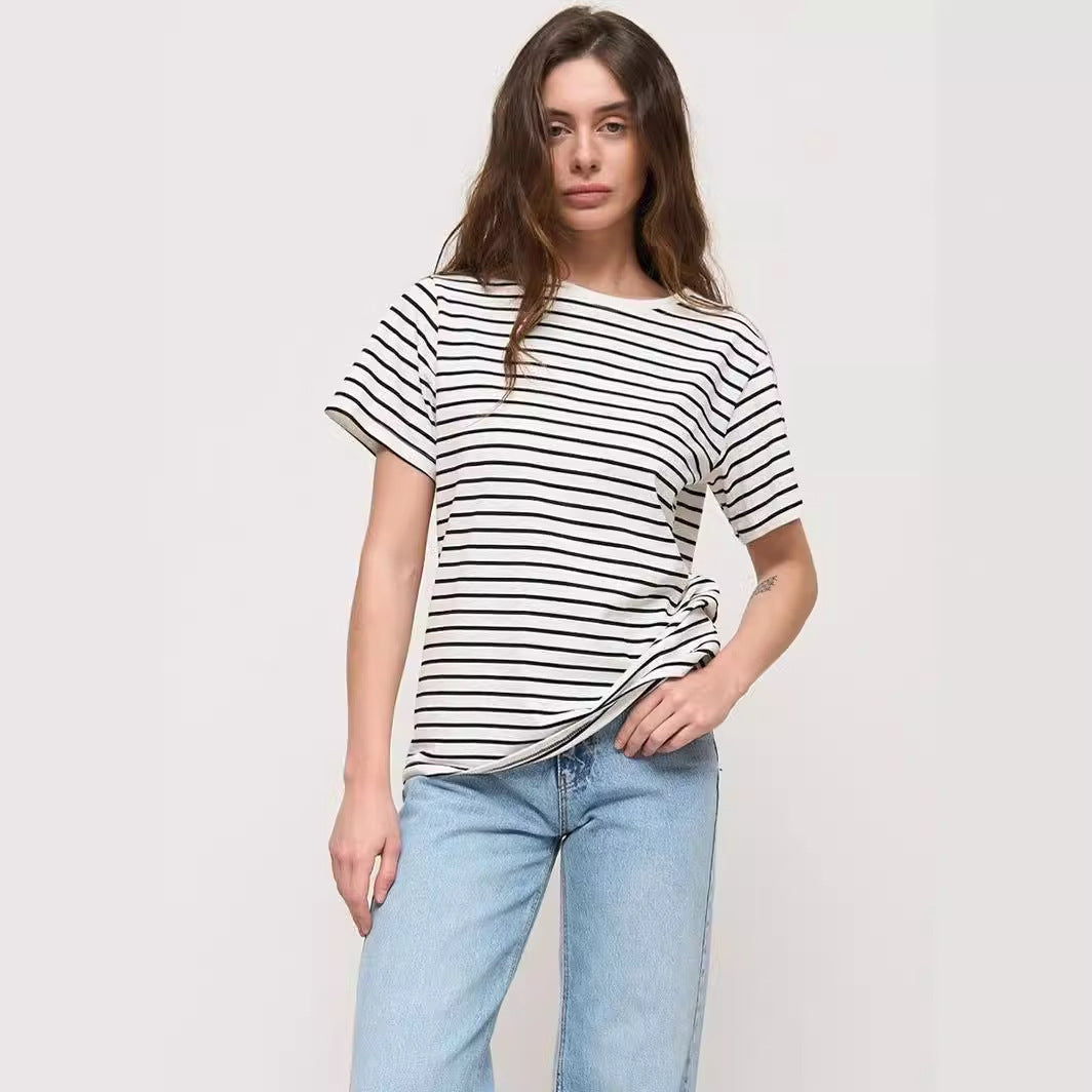 Janet – T-shirt à Rayures Noires et Blanches pour Femme