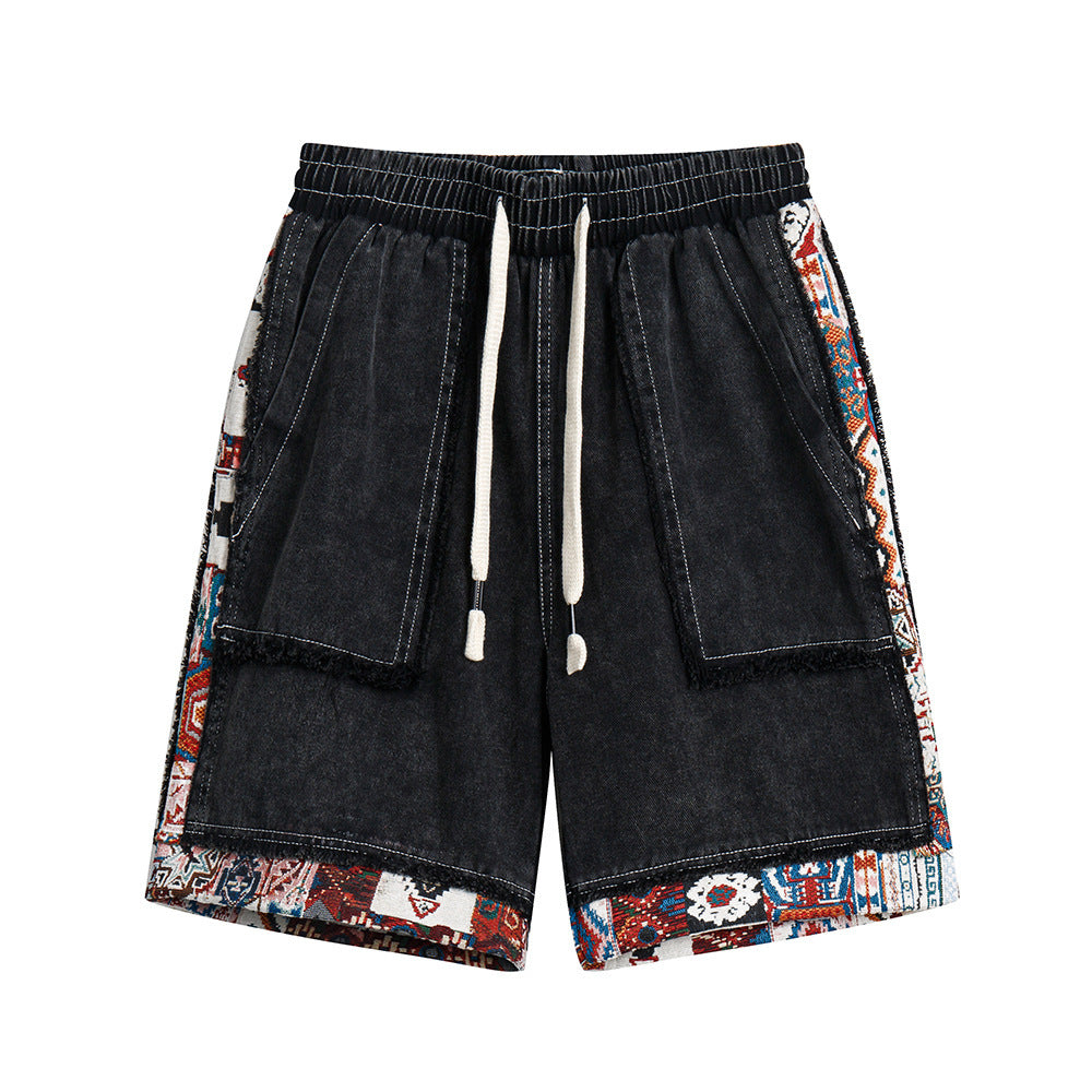 Ian – Shorts en Denim à Patchwork Contrasté