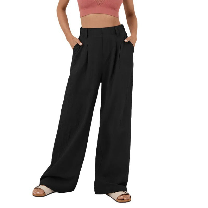 Marion – Pantalon Large en Coton Taille Haute