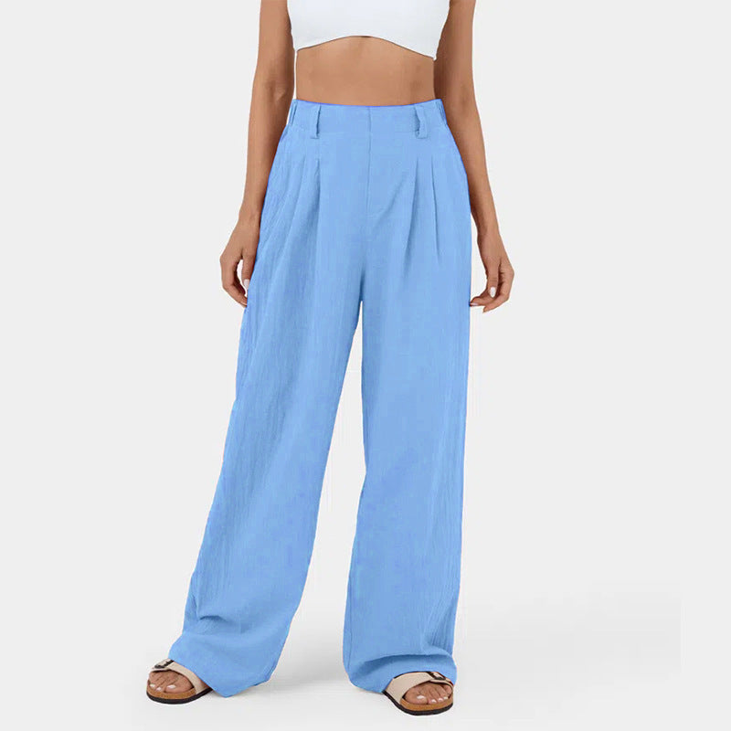 Marion – Pantalon Large en Coton Taille Haute