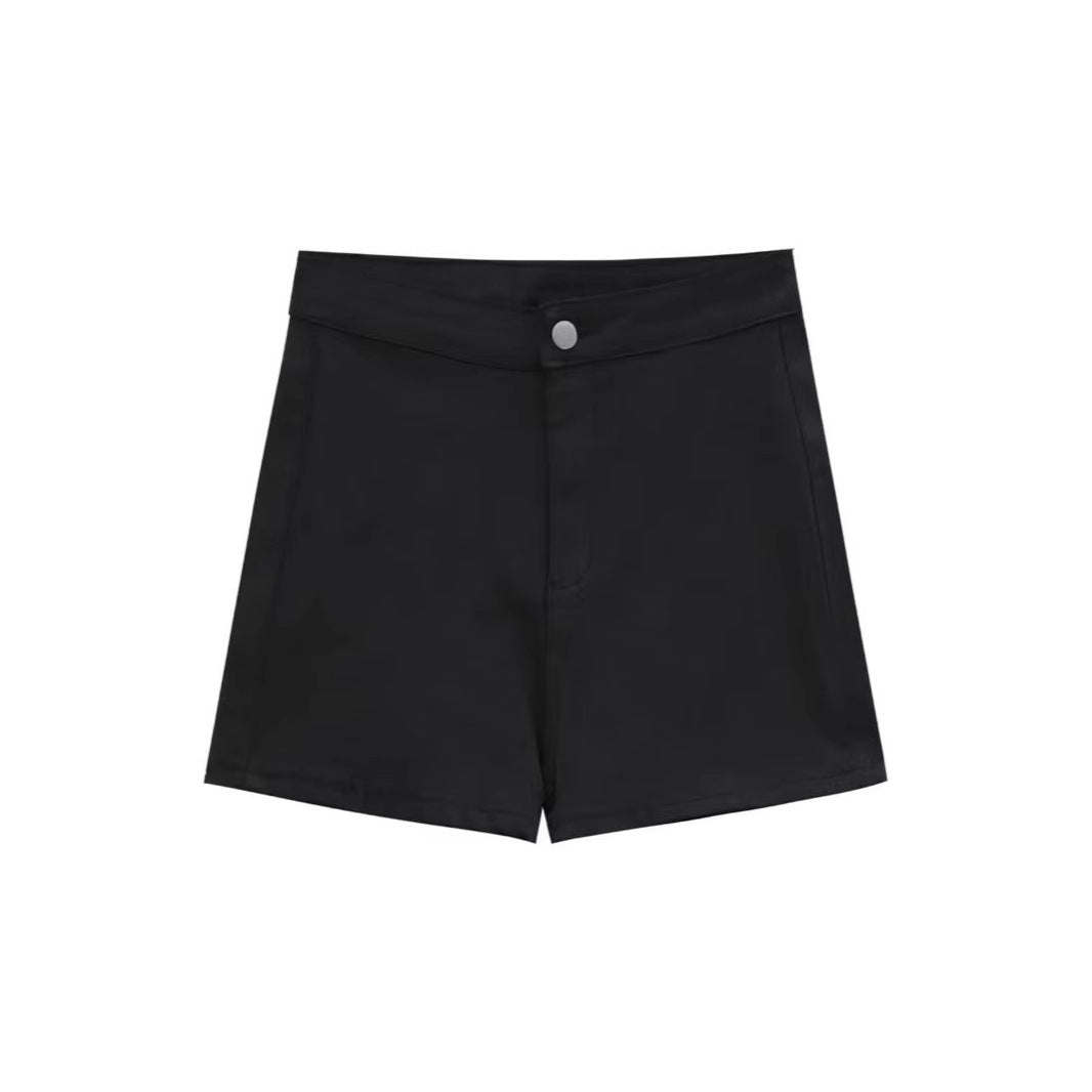 Tracy – Shorts en Denim Noir Taille Haute