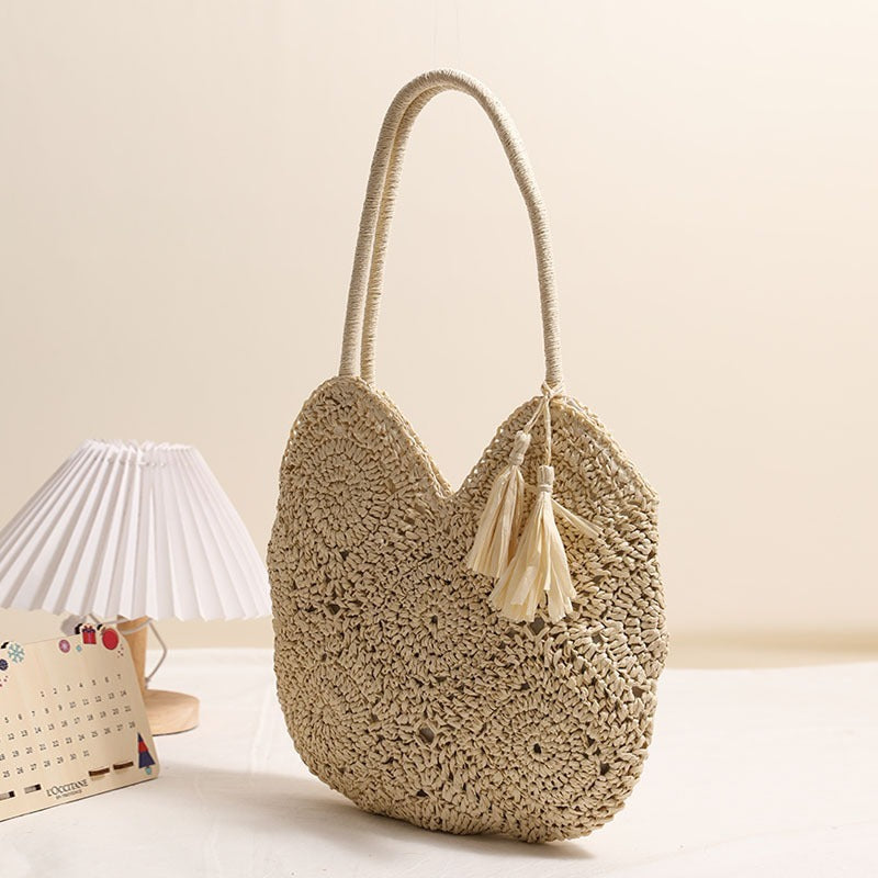 Rose – Grand Sac Tissé à Franges