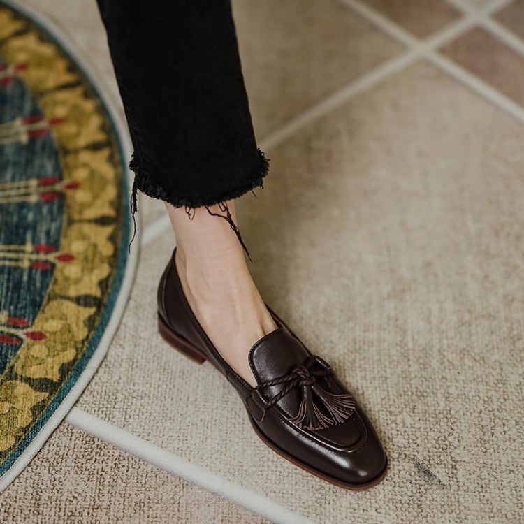 Amelia – Chaussures Retro à Franges à Talons Bas en Cuir Vegan