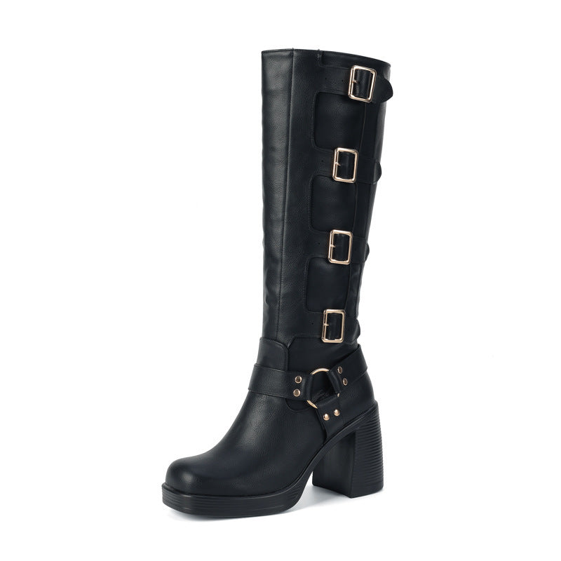 Jean – Bottes Martin à Talons Épais à Boucle et Plateforme