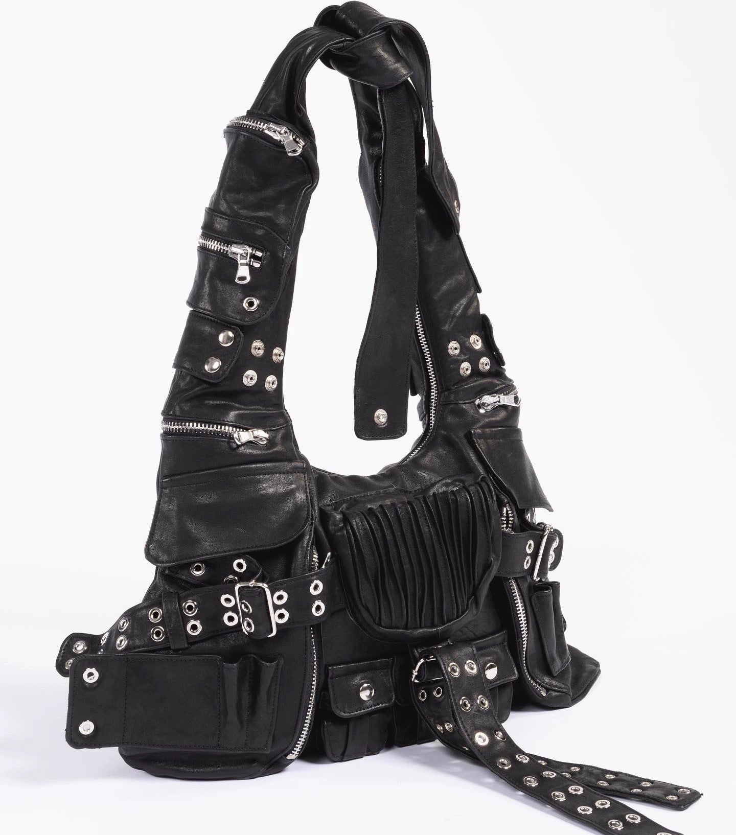 Claire – Sac messager à bandoulière large nouée multi-poches foncé