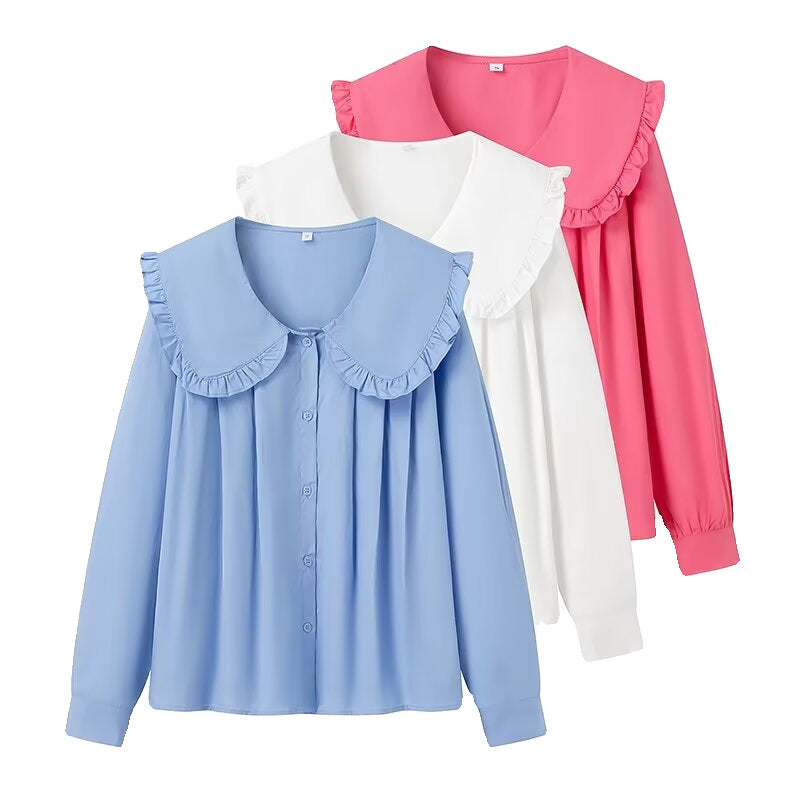Jennifer – Chemise Décontractée à Col Claudine et Manches Longues
