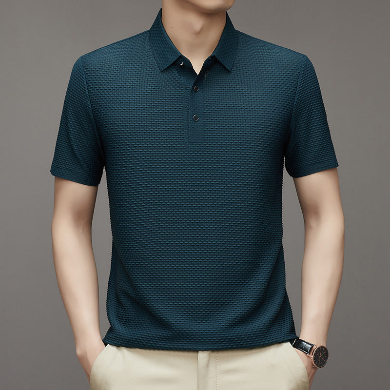 Rhys – Polo Jacquard à Manches Courtes en Soie de Glace