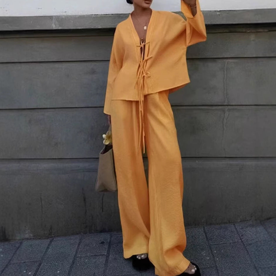 Audrey – Ensemble Chemise et Pantalon à Lacets