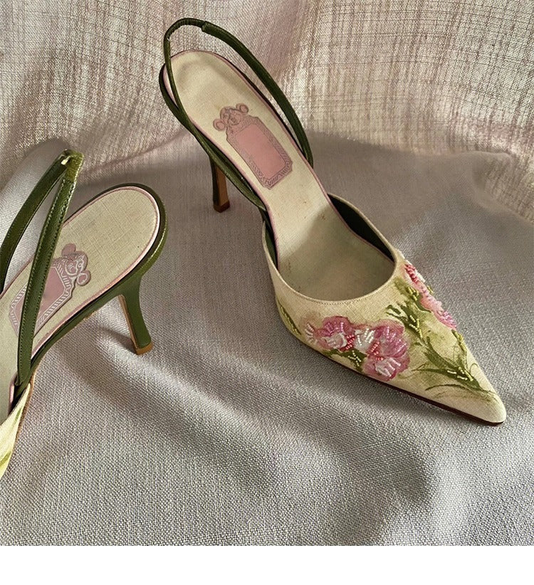 Danielle – Chaussures à Talons Aiguilles Vintage Brodées