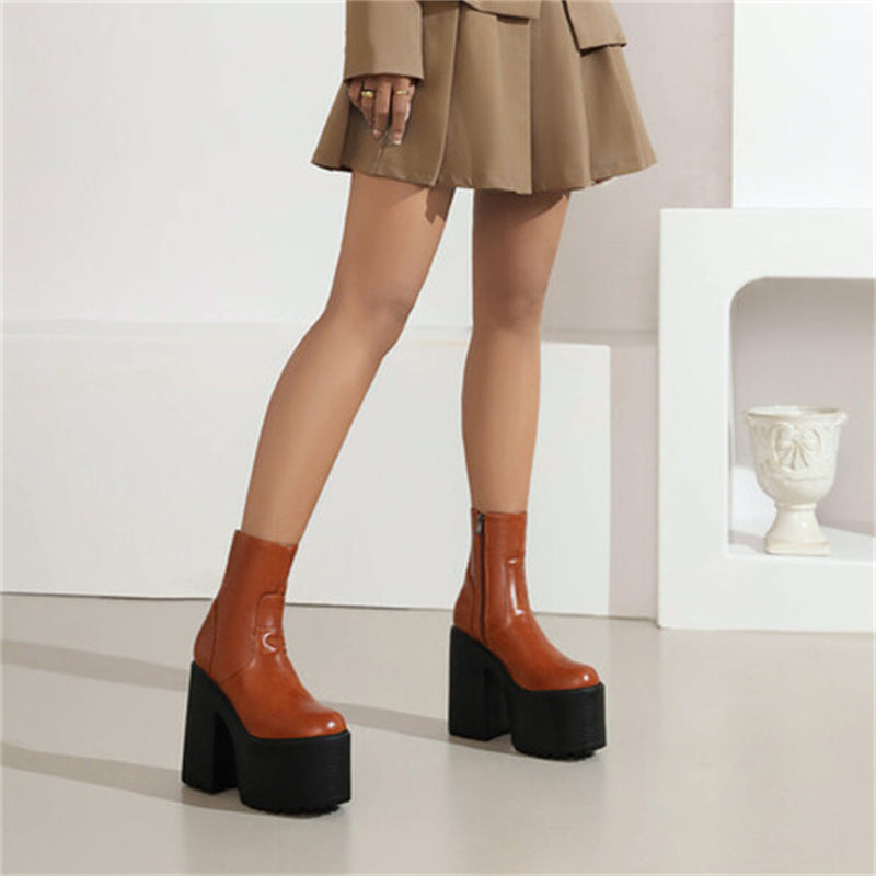 Rachael – Bottines à Plateforme à Talon Épais et Bout Rond
