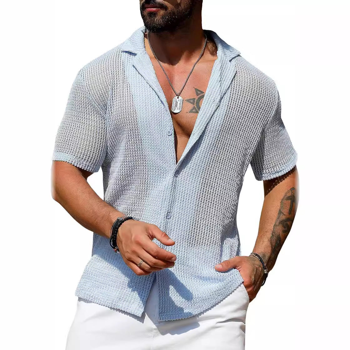 Jon – Chemise Cardigan Respirante à Manches Courtes